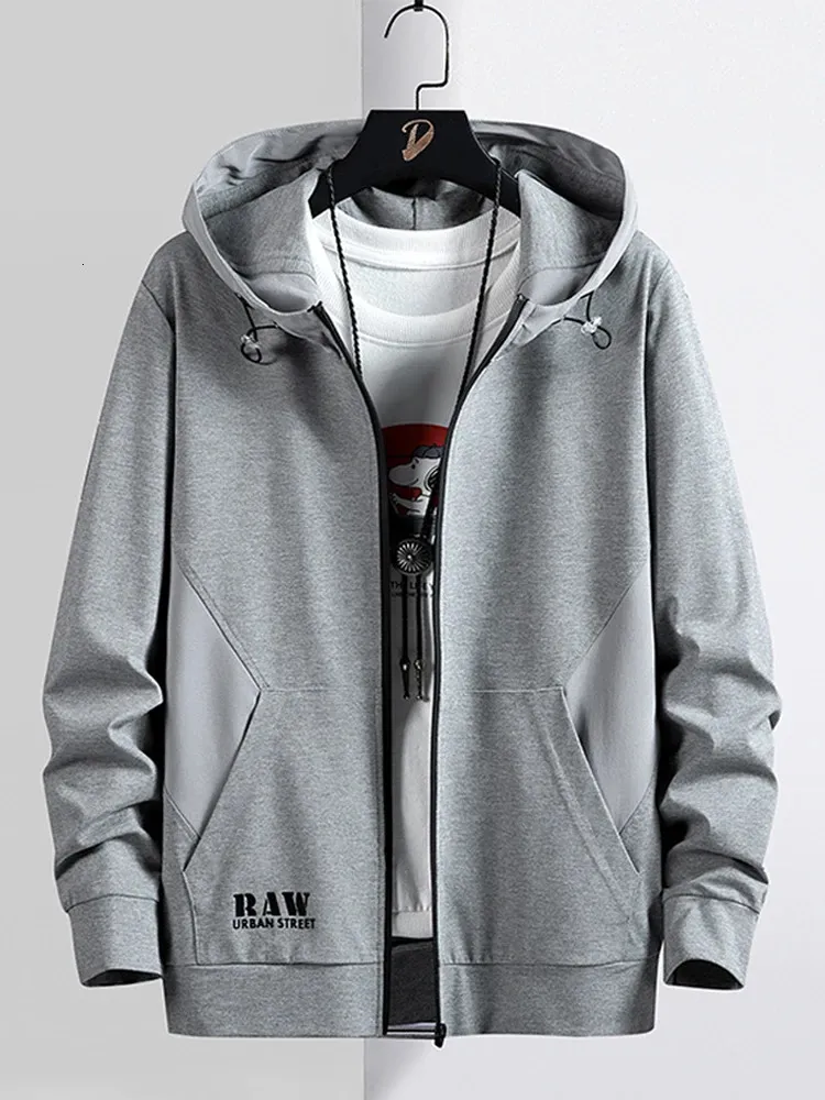 Spring Autumn Mens Zip Up Hoodie Coats Streetwear Black Grey Hooded Loose Sweatshirts Man Cotton Cotton Tops Plus Size 8xl 240220