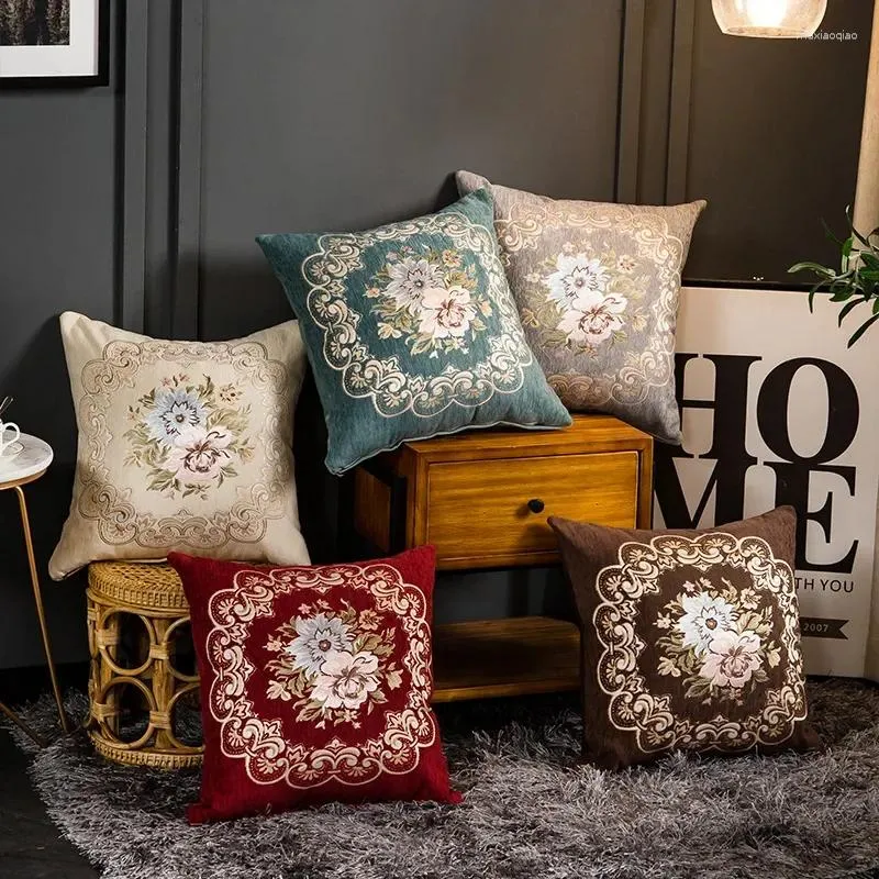 Poduszka 2024 Chenille Jacquard haftowa pokrywa kwiatowa aksamitna poduszka domowy sklep dekoracyjny sofa