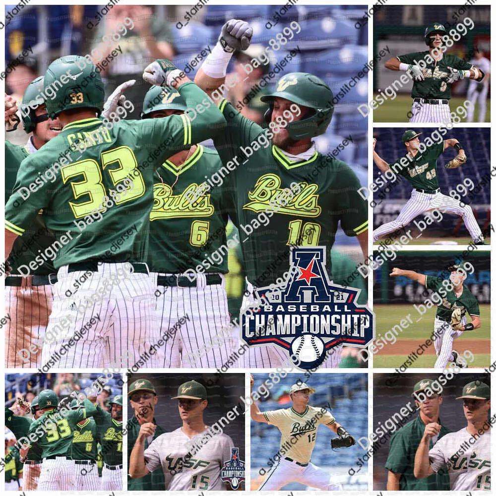 Jerseys de béisbol USF Jersey de béisbol 2021 JARRETT EATON NICK GONZALEZ KEANU JACOBS-GUISHARD DILLON BESNIER MATT RUIZ DUSTY SNYDER CARMINE LANE JAKE SULLIVAN