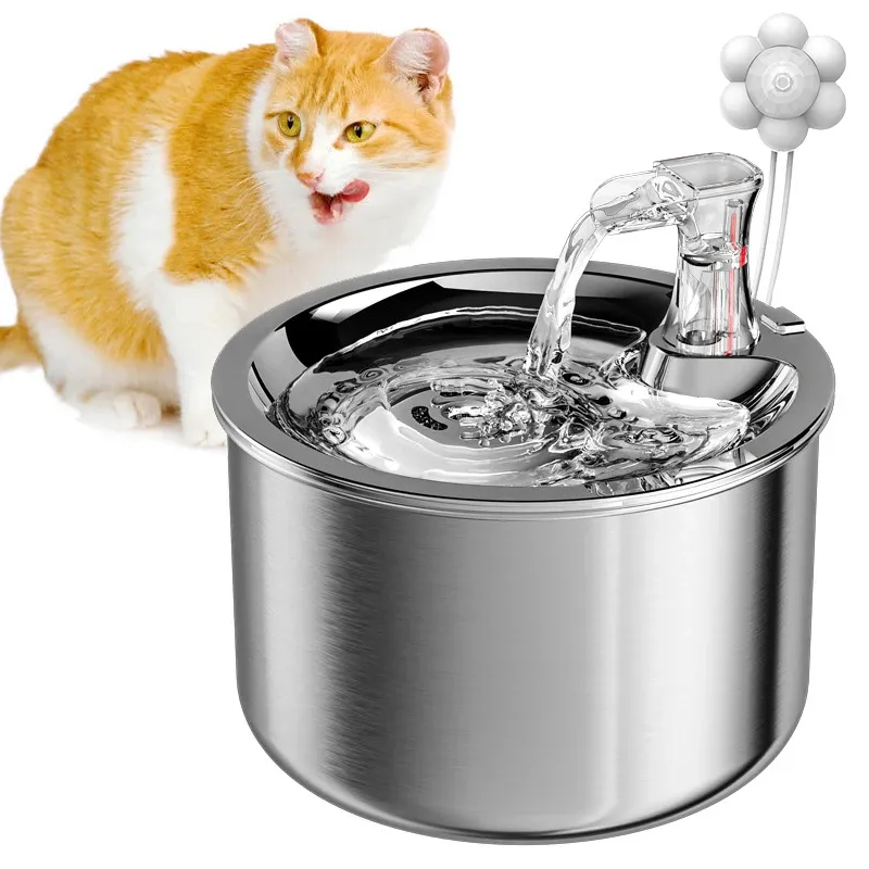 Levererar kattvattendispenser Automatisk katter Dog Water Fountain som körs med 4Layer Filter Sensor Stainles Steel Pet Cat Drinker Fountain