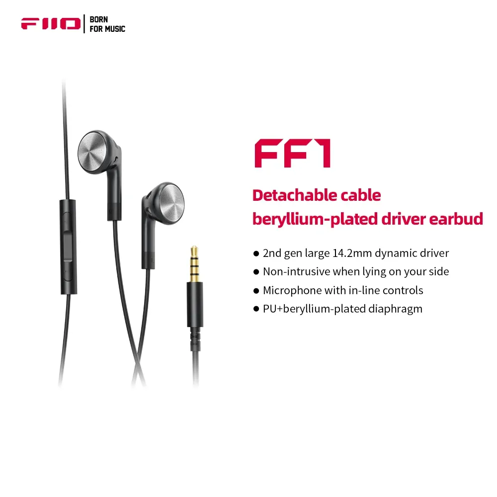 EARFONI FIIO FF1 3,5 mm HIFI Music Wired Bass Earbud 14,2 mm Earphone Dynamic HD Microfono HD per video di incontri di gioco