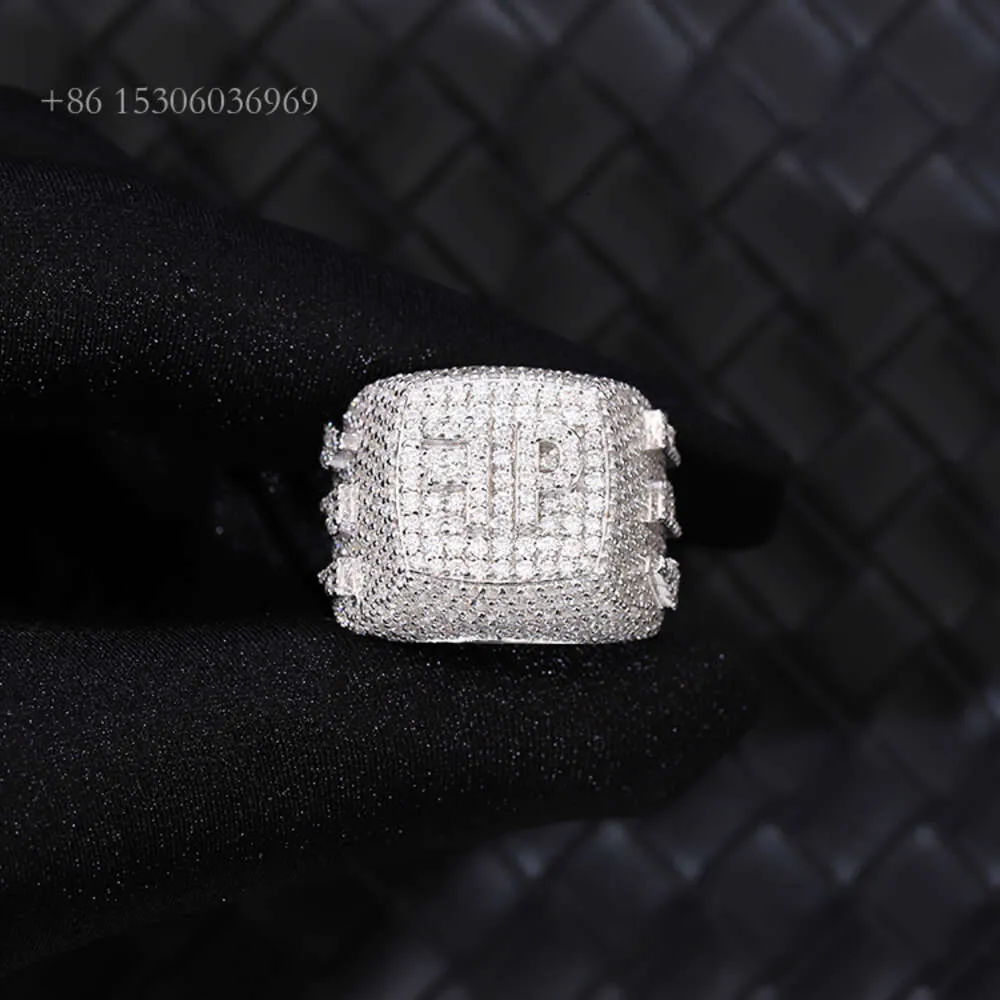 Xingguang Hip Hop Iced Out Bling Moissanite Gold Mettated SterlingSier Ring for Man