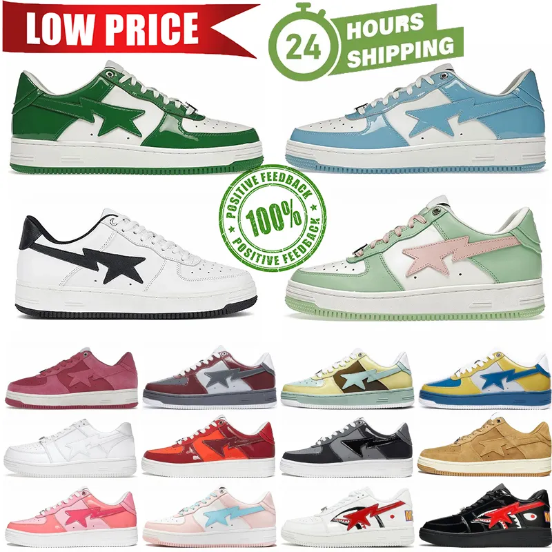 2024 Designer Sta Sapatos Casuais Baixo Top Homens e Mulheres Branco Rosa Camo Skate Bapely Sapatilhas Ao Ar Livre Sapatos de Couro Impermeável Tamanhos 36-45