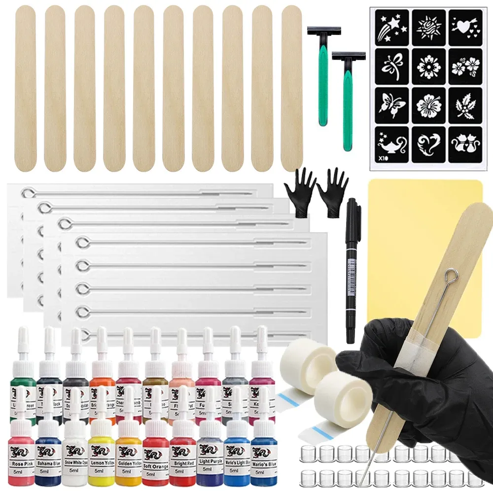 Kits DIY Hand Poke e Vara Kits de Tatuagem com Agulhas de Tatuagem Prática Acessórios de Tatuagem de Pele para Kit de Tatuagem Suprimentos