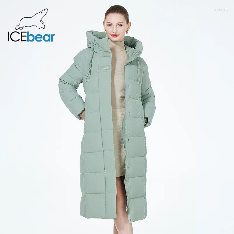 Women's Trench Coats ICEbear 2024 Maxi Long Quilted Coat Elegant Thicken Cotton Jacekt Winter Woman Clothes With Hood GWD3915I