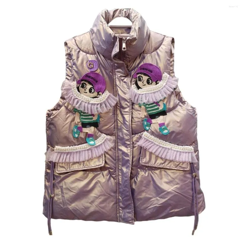 Women's Vests 2024 Vest Autumn Winter Wear Coat Heavy Industry Fashion Personality Cartoon Purple Cotton Jacket