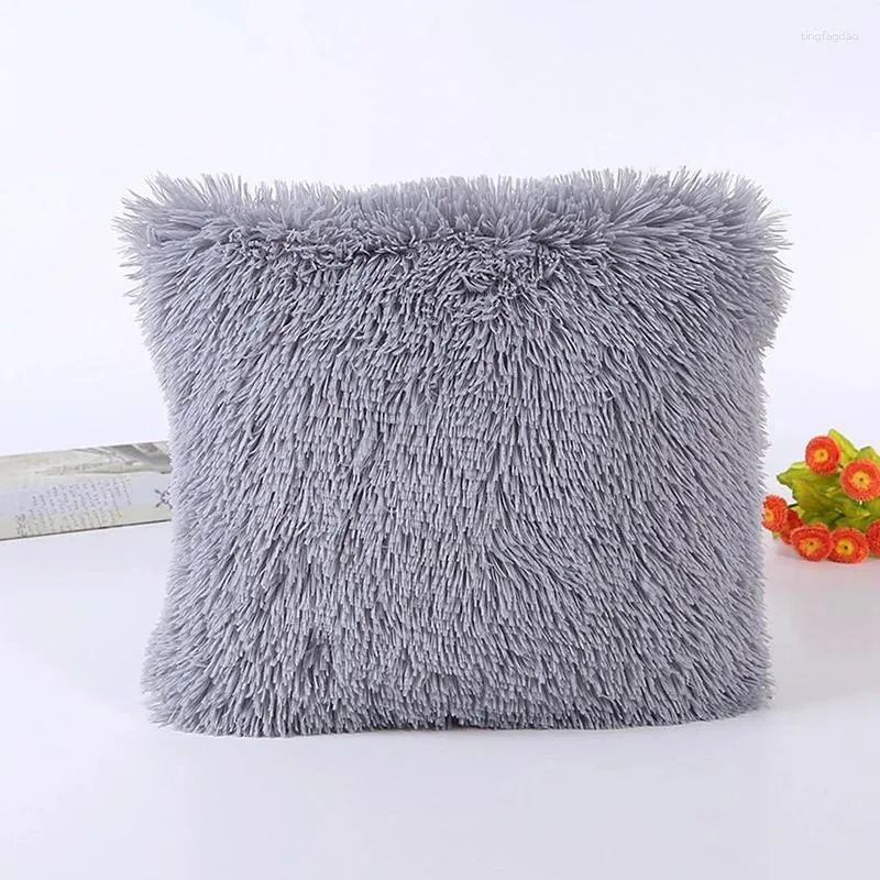 Pillow Cover Solid Color Plush Case Sofa Waist Throw Pillows Fluffy Square Home Decor Housse De Coussin