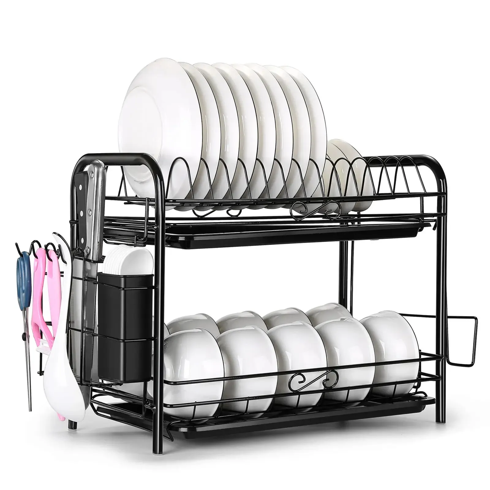 Extra stora 2 -nivåer Disktorkning Rack Drainer Rack Kitchen Lageutensil Holder 240223