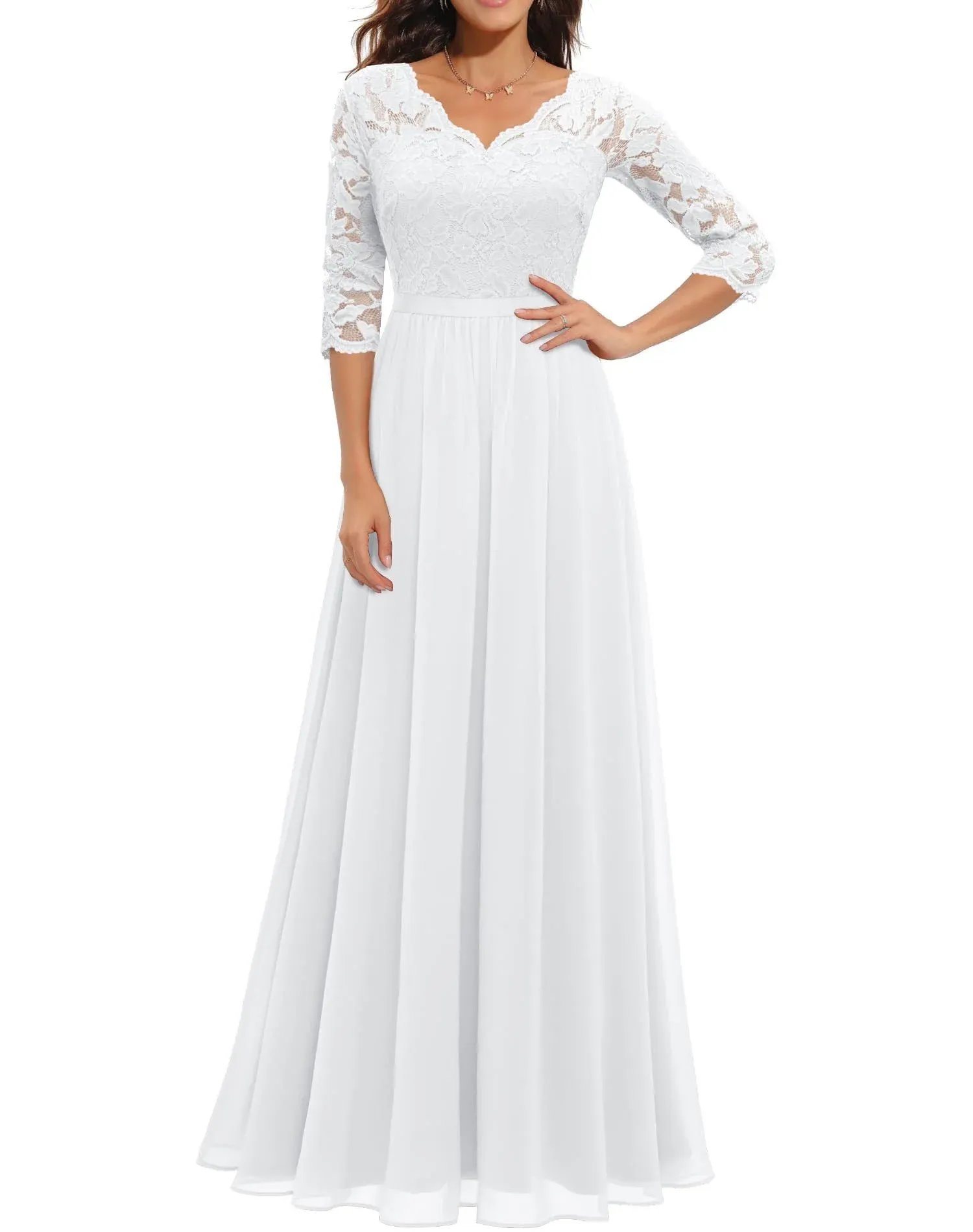 UBieraj się Koronki Koronki Slim Slim Coleking Noble Long Dress V Szyjka Elegancka imprezowa Bride Suknie ślubne dla kobiet