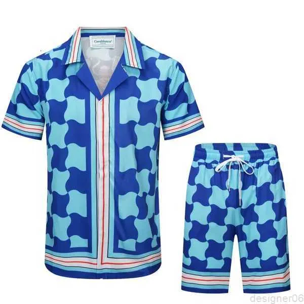 Casablanca mens set 2 stycken designer skjorta shorts smala passform löst silkeslen lyxiga casablanc skjortor män casual polos kostym kläder hög kvalitet 12 ESVR 3Few4