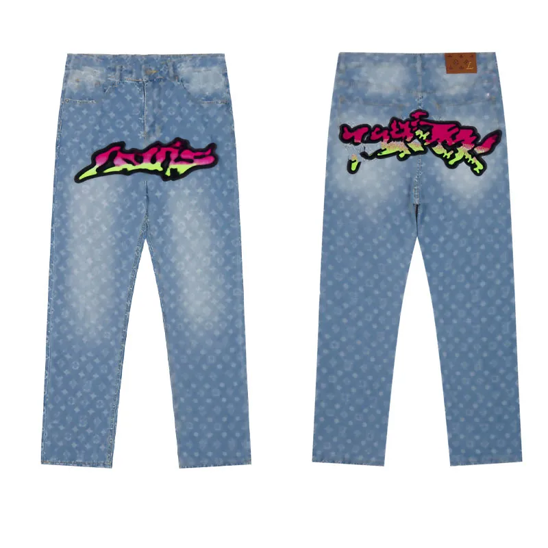 Designer jeans maschile autunno autunno e inverno nuovo prodotto di alta end -end qualità v Slim fit pantaloni lunghi mangamera dritta gamba gradiente graffiti graffia