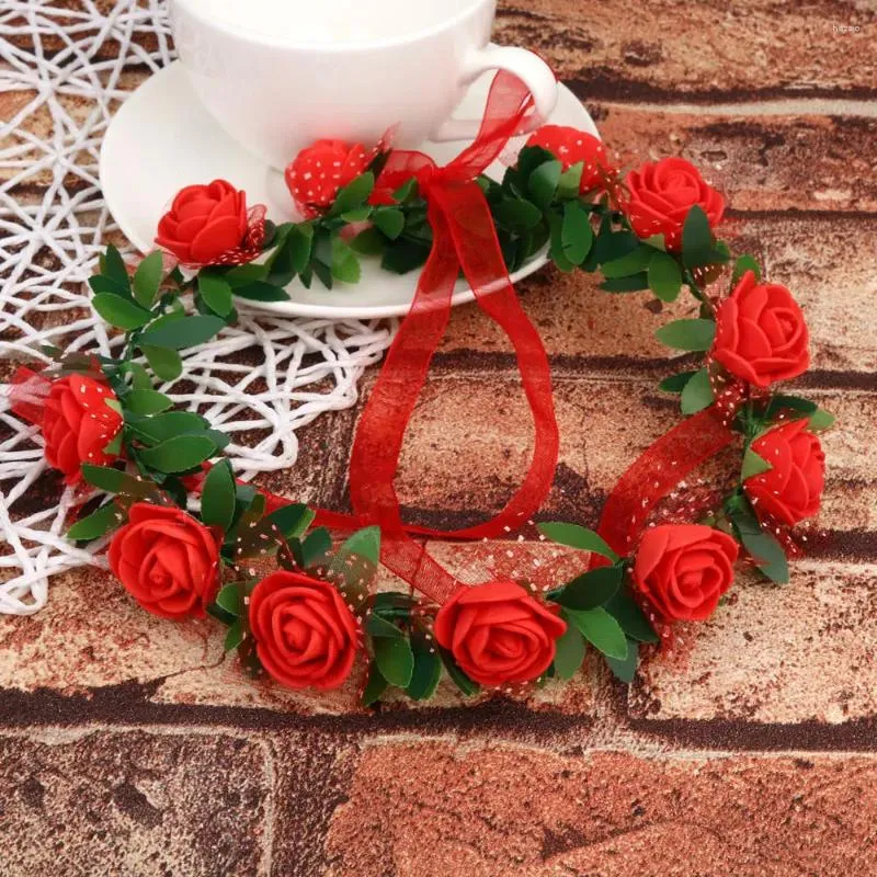 Decorative Flowers Floral Fall Boho Crown Rose Flower Hair Wreath Headband Bridal Headpiece Girl Headdress Props For Wedding