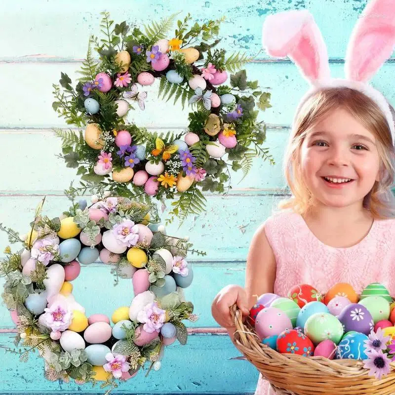 Kwiaty dekoracyjne 2024 Easter Egg Wreath sztuczne wieńce do drzwi na patio dekoracje na patio