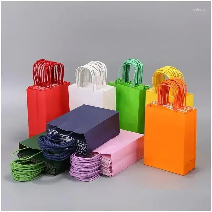 Cadeau cadeau 10pcs kraft papier bonbons sac coloré sacs à main mariage colorf shop drop livraison dheuy