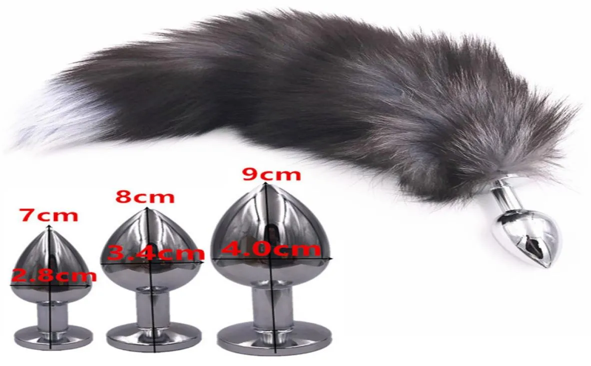 3 tamaño Fox Tail Bul Bulto Bulto Metal Conchón anal Toyes eróticos Cosplay Tail Sexy Anal Sex Toys for Woman and Men Funny Adult Sex Toy Y11028376