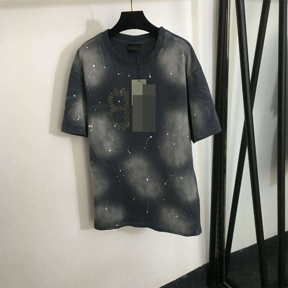 Designer de luxo balencigas clássico 2024 novo verão baixo gradiente cor tonto alfabeto quente diamante algodão manga curta camiseta