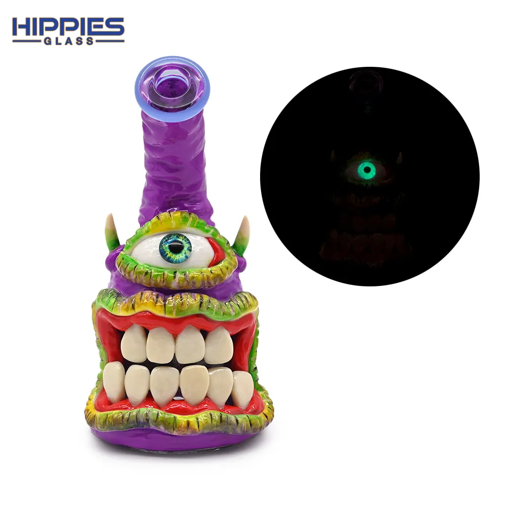 1pc,6.2in,Glass Bottle With Cute Monster,Monster Bongs,Borosilicate Glass Water Pipe,Glass Hookah,Hand Painted,Home Decorations