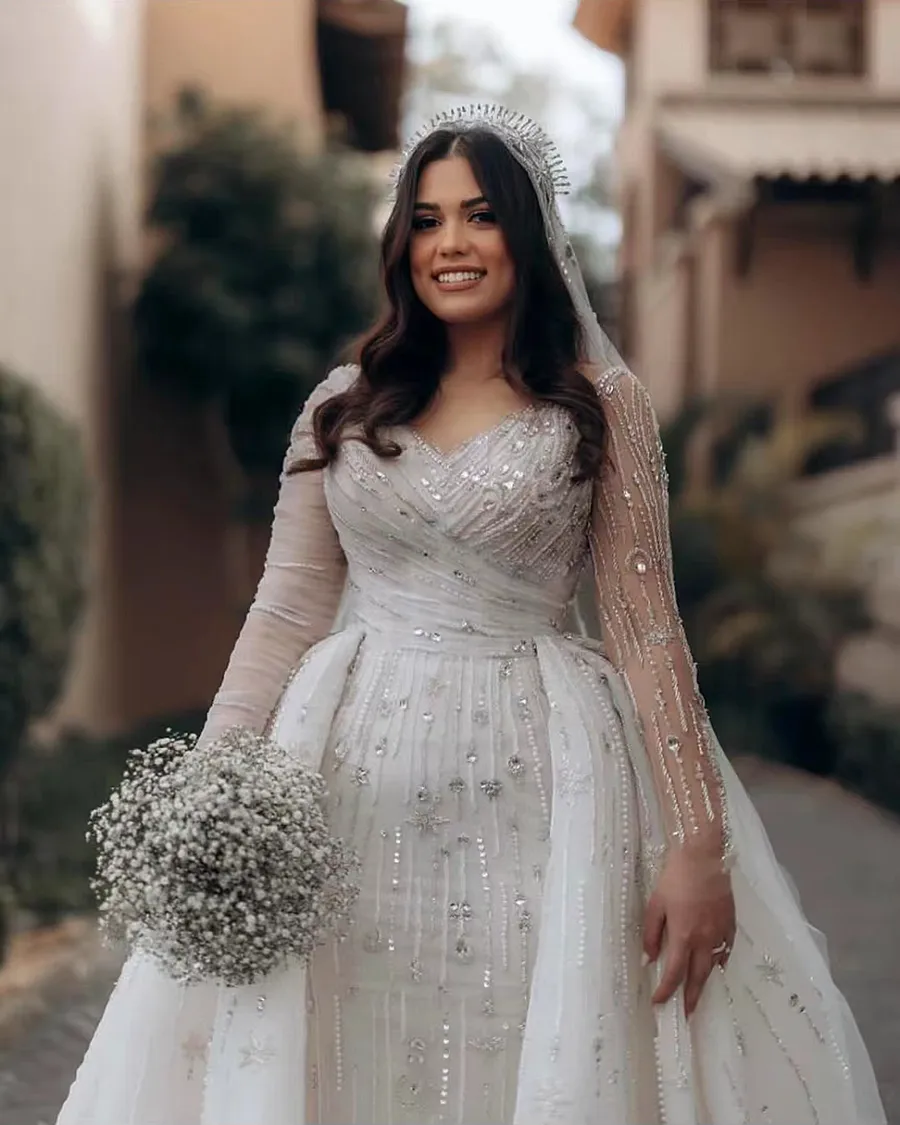 Vestido de novia de sirena de lujo sin tirantes con lente de lentejuelas de nupcia con tren desmontable 2024 bata para la fiesta de bodas nupcial