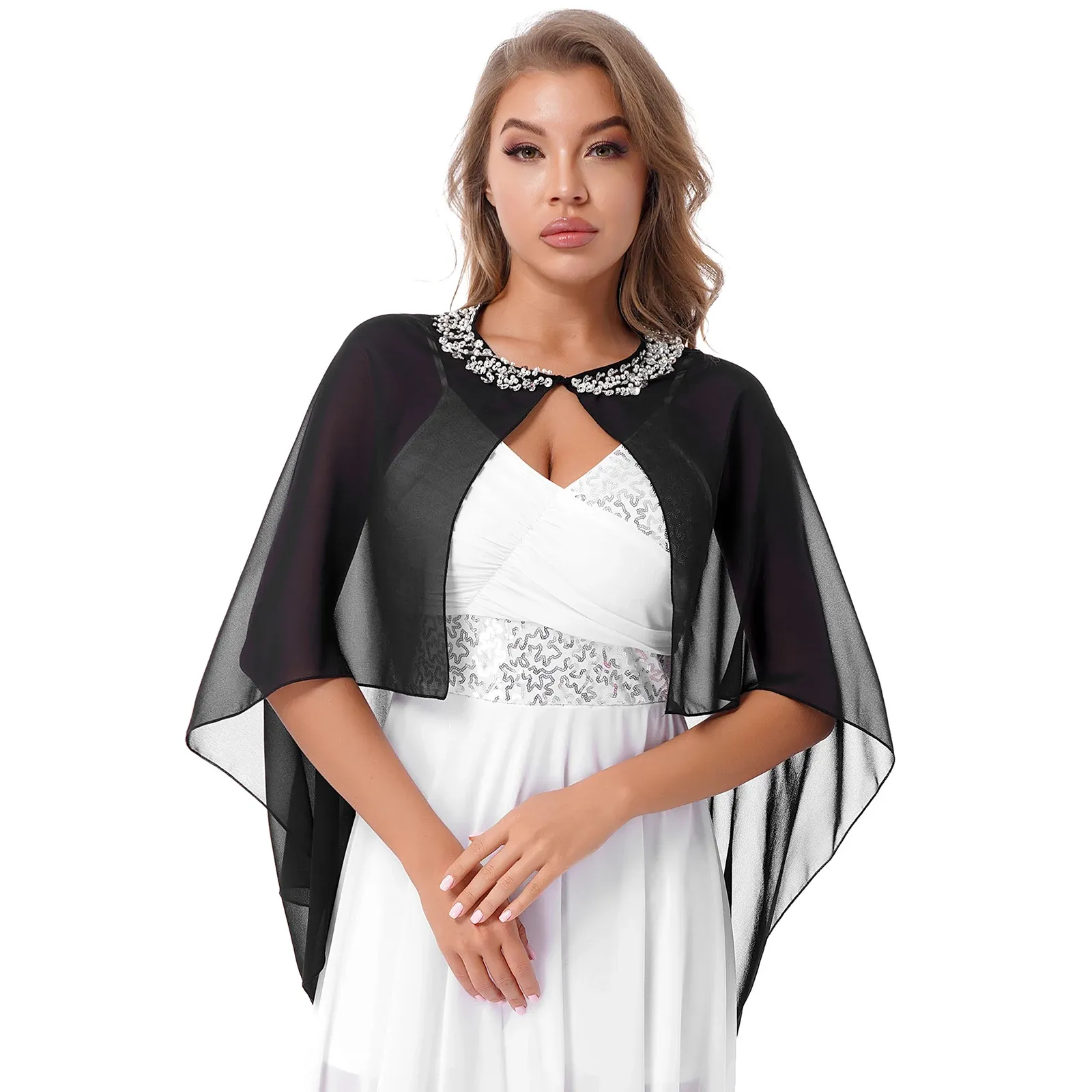 Klänningar brud wraps womens pärla chiffong ren bolero sjalar asymmetriska hem cape skuld