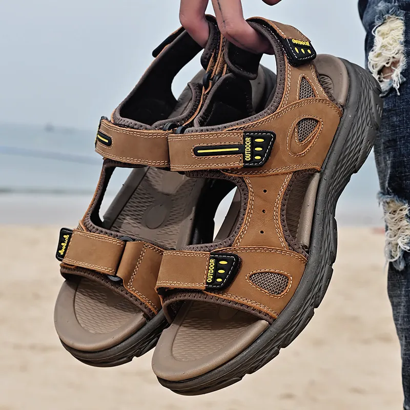 2024 Zomer Nieuwe Mannen Casual Outdoor Sandalen Trendy Ademende Herenschoenen Koeienhuid Dikke Zool Heren Sandalen T4