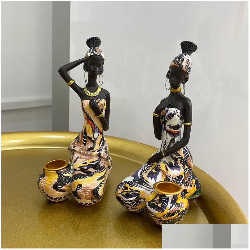 Objetos decorativos estatuetas objetos decorativos estatuetas resina preto feminino castiçal africano estátua exótica decoração interior d dhhye