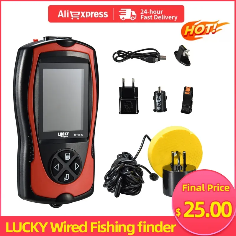 Finders Lucky Wired Fish Finder 180m /590 pés de profundidade de água Detector de alarmes Peixe sem fio Monitore Fishfinder impermeável para pesca de barco