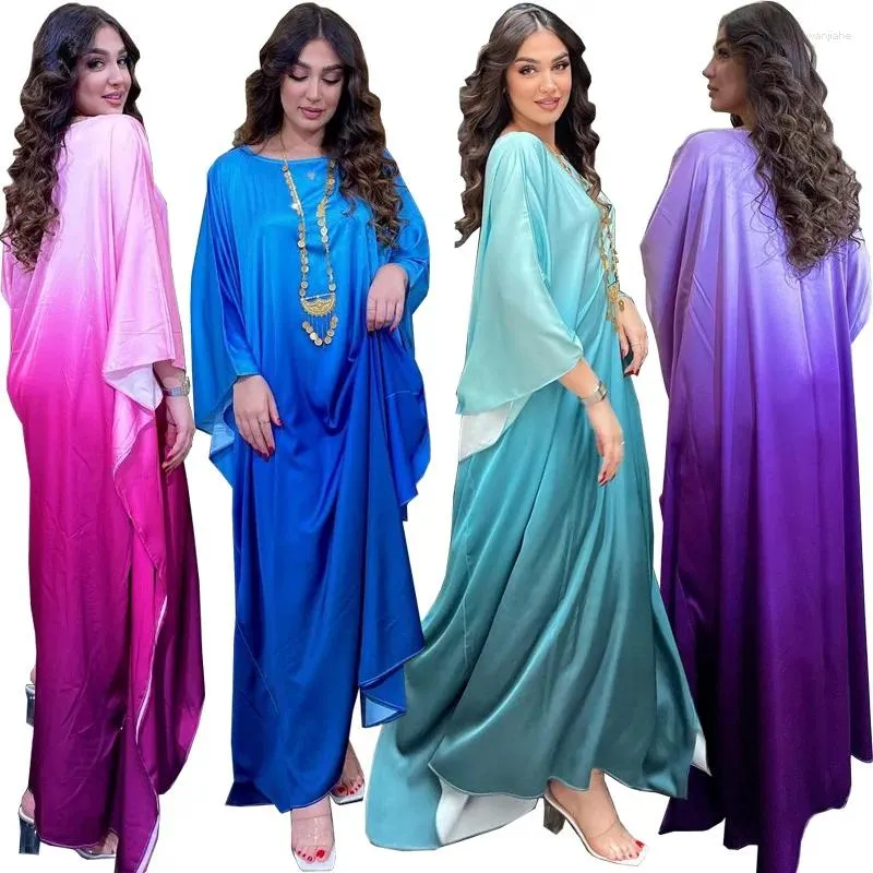 Ethnic Clothing Elegant Summer Muslim Women Long Sleeve O-neck Plus Size Abaya Kaftan Dress African Dresses For Dubai