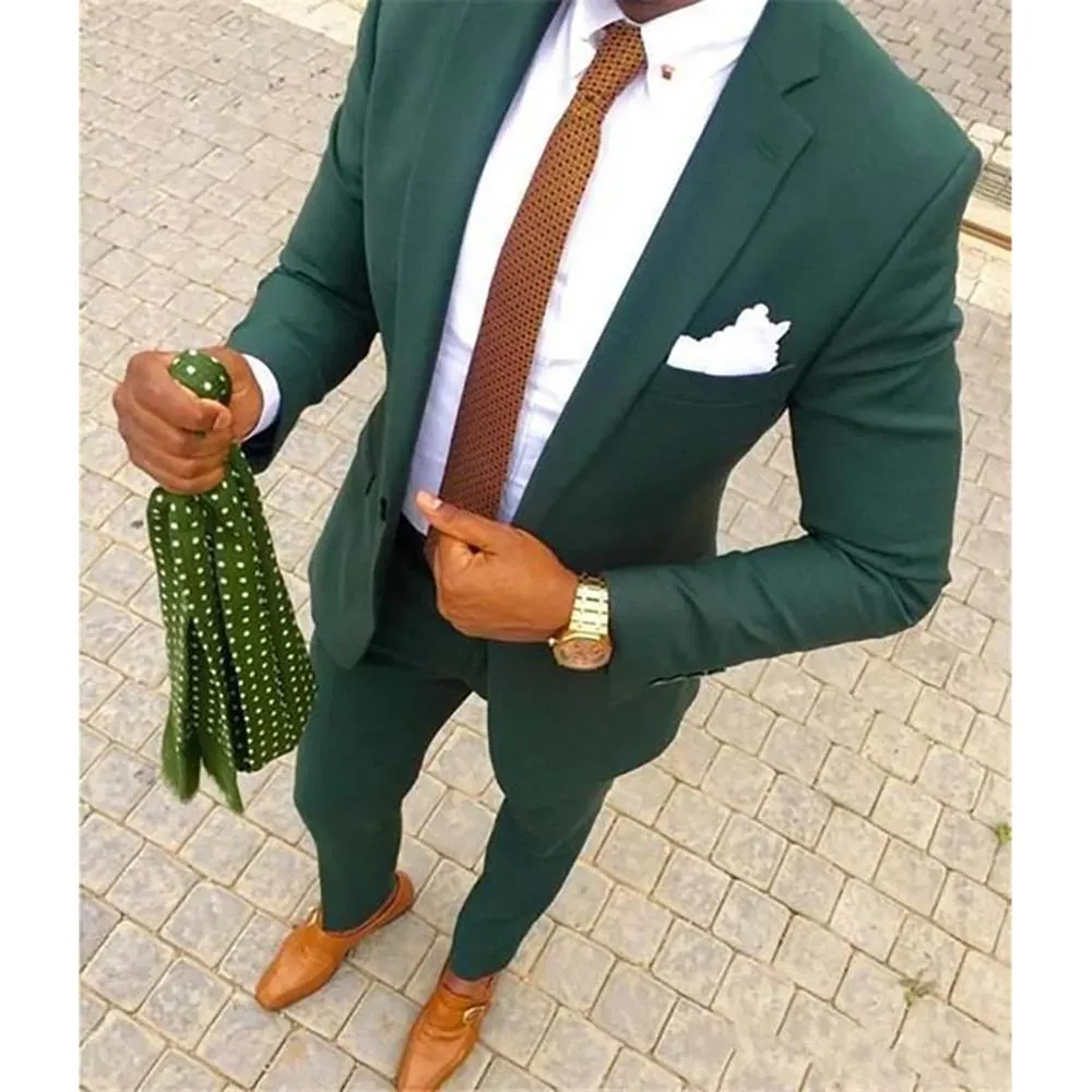 Suits New Popular One Button Dark Green Groom Tuxedos Notch Lapel Groomsmen Mens Wedding Suits Blazers (Jacket+Pants+Tie)