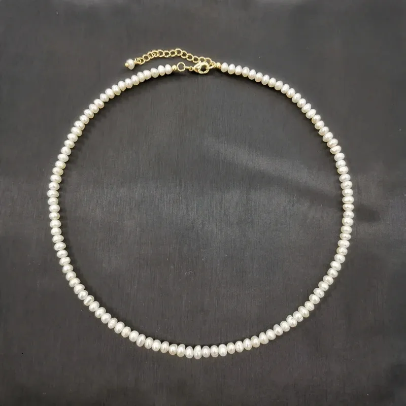 4 mm biały naszyjnik z perłami słodkowodnej 14 -karatowy złoto regulowany łańcuch Perły Perły Kościa Znakomity choker Collier Perles Perlas Women 240227