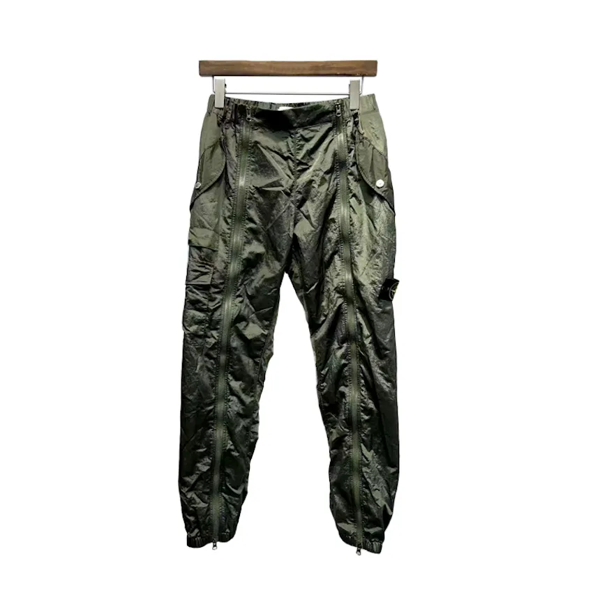 Topstoney Designers Calça Cargo Calças Metal Nylon Bolso Bordado Emblema Calças Casuais Finas Reflexivas Pés Soltos Zíper Calças Encolhíveis