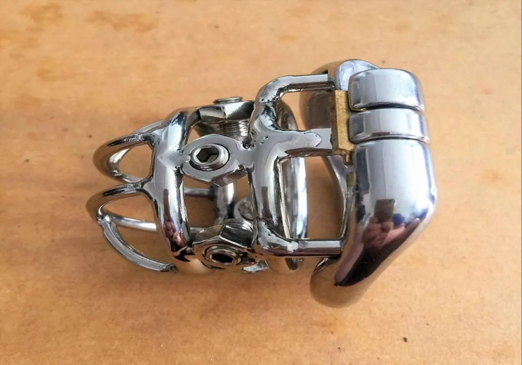 2017 unika designbälte män rostfritt stål kuk bur enhet penis lås kuk ring med 6 st skruvar och en skiftnyckel1686757