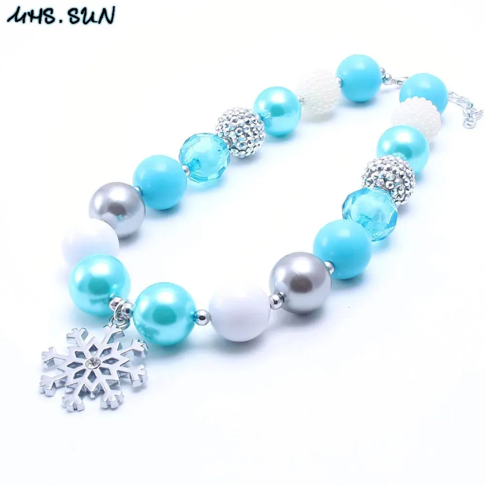 MHSSUN 2PCS Fashion Blue Kids y Ketting Sneeuw Bloem Meisjes Kinderen Bubblegum Kralen Peuter Sieraden 240226