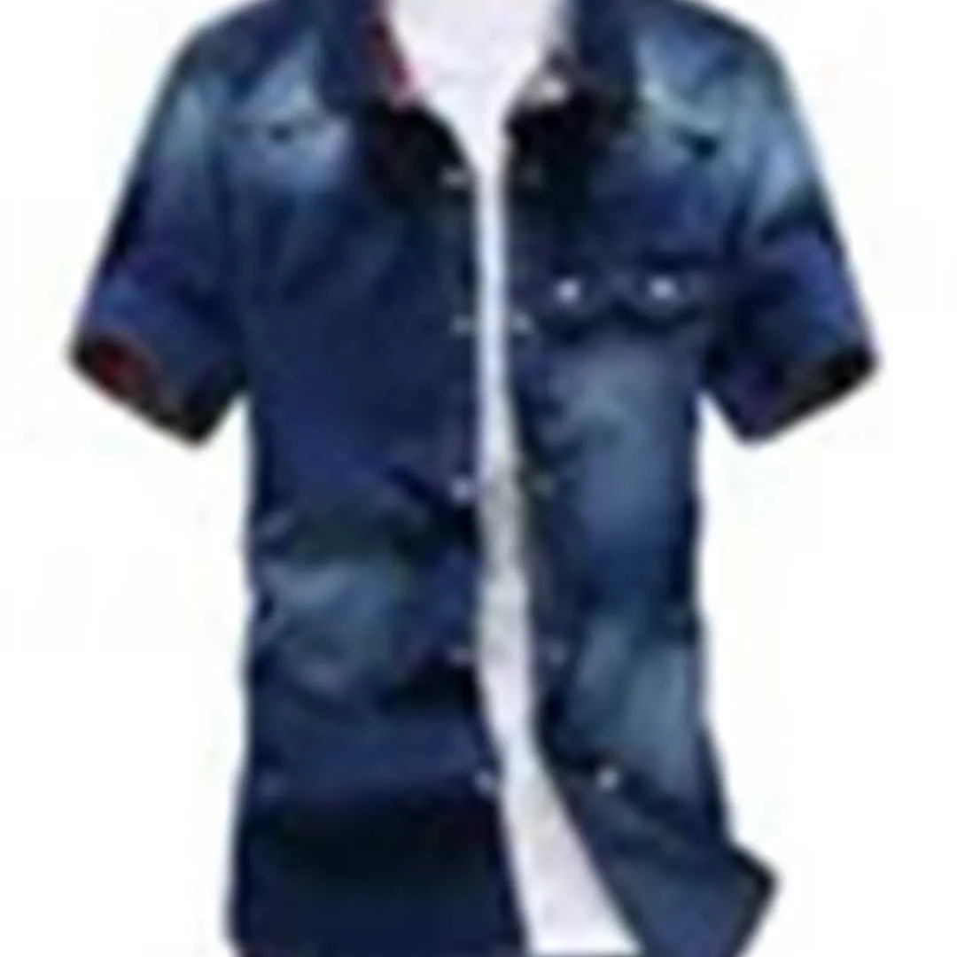 Оптово-Градиентные мужские джинсовые рубашки с коротким рукавом Camisa Chambray Мужская классическая рубашка с воротником на пуговицах Сорочка 2 Q7EE