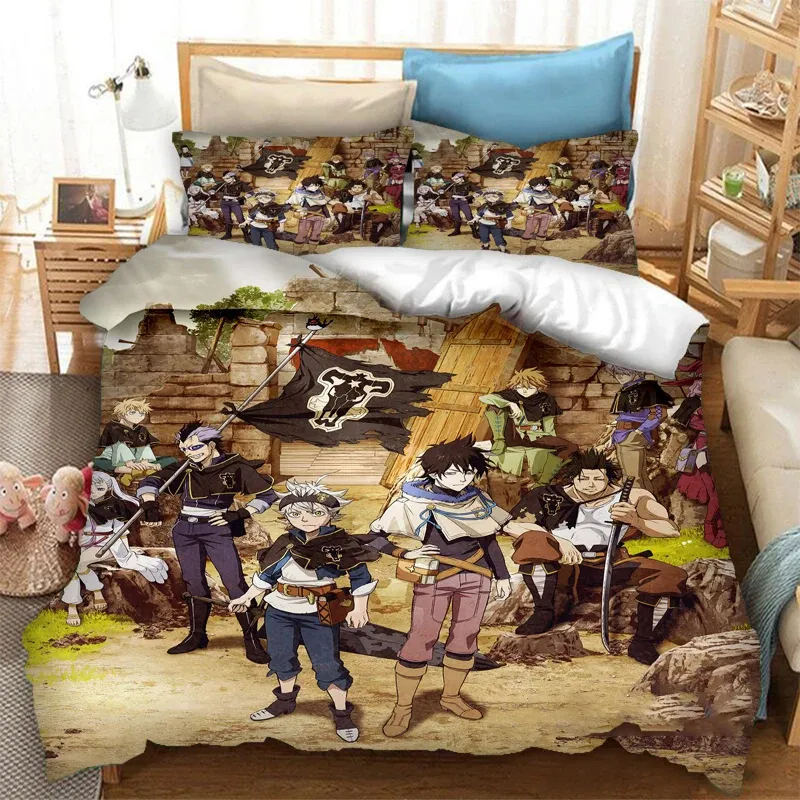 Set Anime Black Clover Asta Bettwäsche Set Jungen Mädchen Zwilling Queen Size Duvet Cover Kissenbezug Bett Kinder Erwachsene Home Textilextile Sheer Hänge