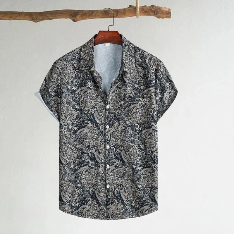 Camisas casuales para hombres Camisa de manga corta Hombres Playa Tropical Estampado floral hawaiano para vacaciones Top con solapa de bolsillo en el pecho