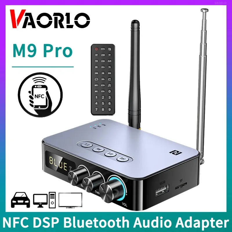 Adaptador m9 pro bluetooth 5.1 receptor de áudio transmissor nfc/3.5mm aux/rca/usb udisk/tf/6.5 microfone/rádio fm dsp adaptador sem fio de música hifi