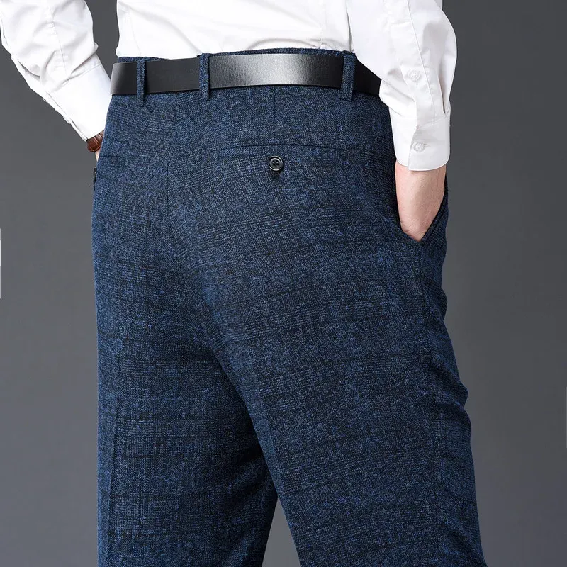 Pantalon de costume plat en cachemire pour hommes, ample, à carreaux, taille haute, classique, droit, formel, robe d'affaires, taille 42 44