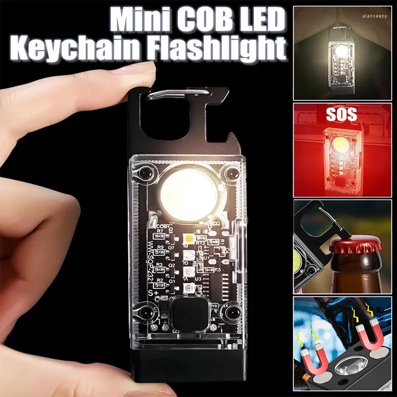 Flashlights Torches Mini LED 1000LM Flashlight Strong Magnet Portable Pocket COB Work Light Keychains Solar USB Rechargeable Outdoor Lamp