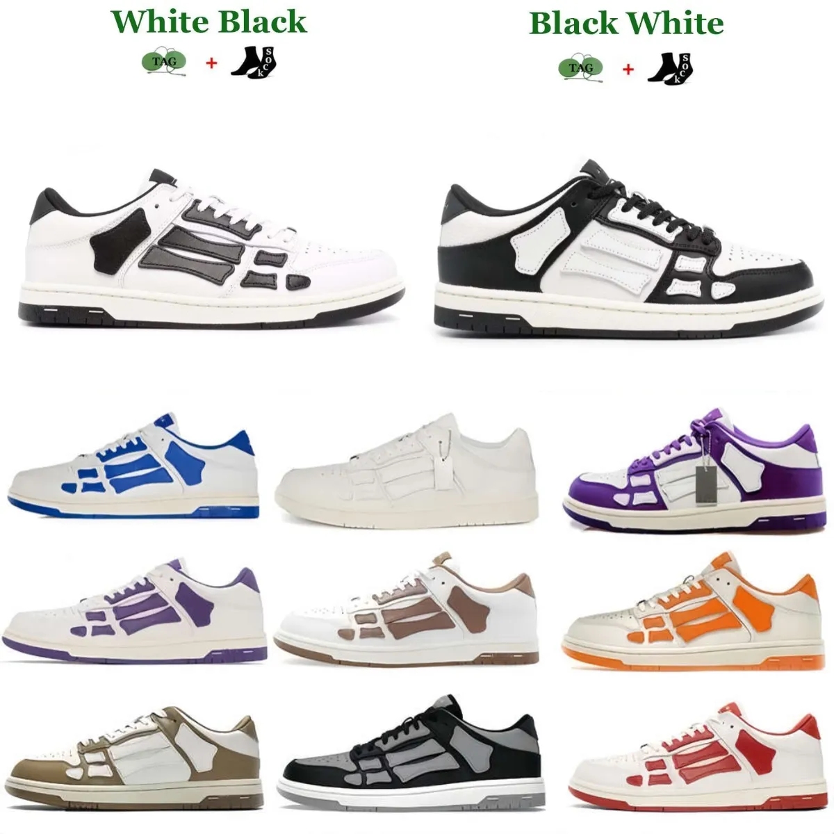 Chaussures de créateurs Mode Amiriis Chaussures Baskets surdimensionnées Skelet Bones Runner Top Low Skel Skeleton Baskets Femmes Hommes Baskets Sports de plein air en cuir