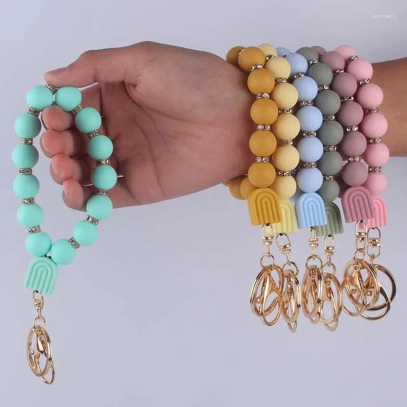 Schlüsselanhänger Mode Regenbogen Armband Anhänger Schlüsselbund Lebensmittelqualität Silikon Perle Schlüsselring Karabinerverschluss Frauen Schultasche Auto Schlüsselanhänger Schmuck