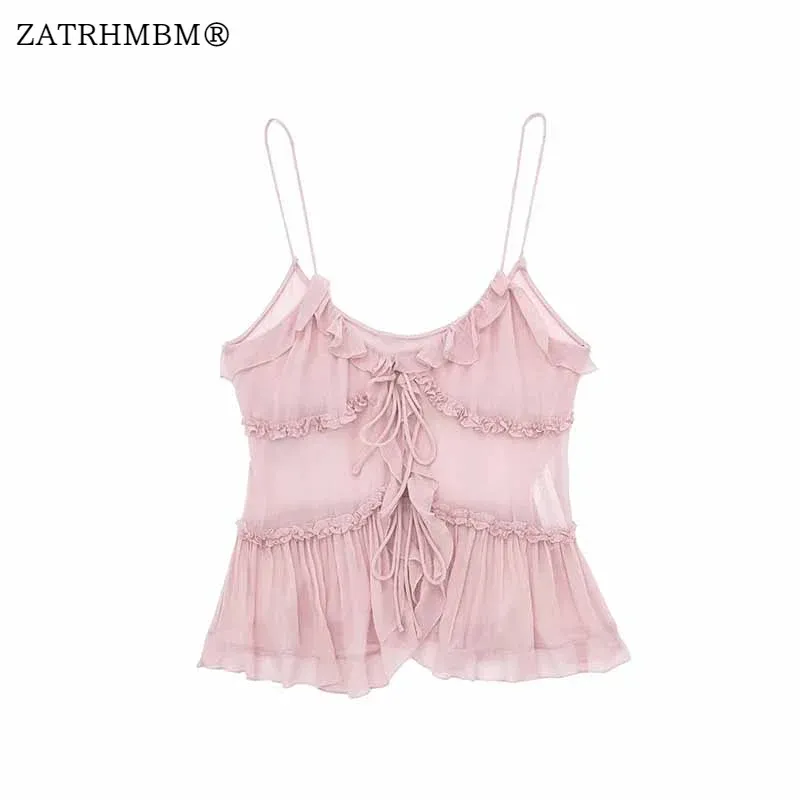 Débardeurs ZATRHMBM femmes 2023 été nouvelle mode translucide débardeurs Vintage sans manches Sexy femme Camis Mujer