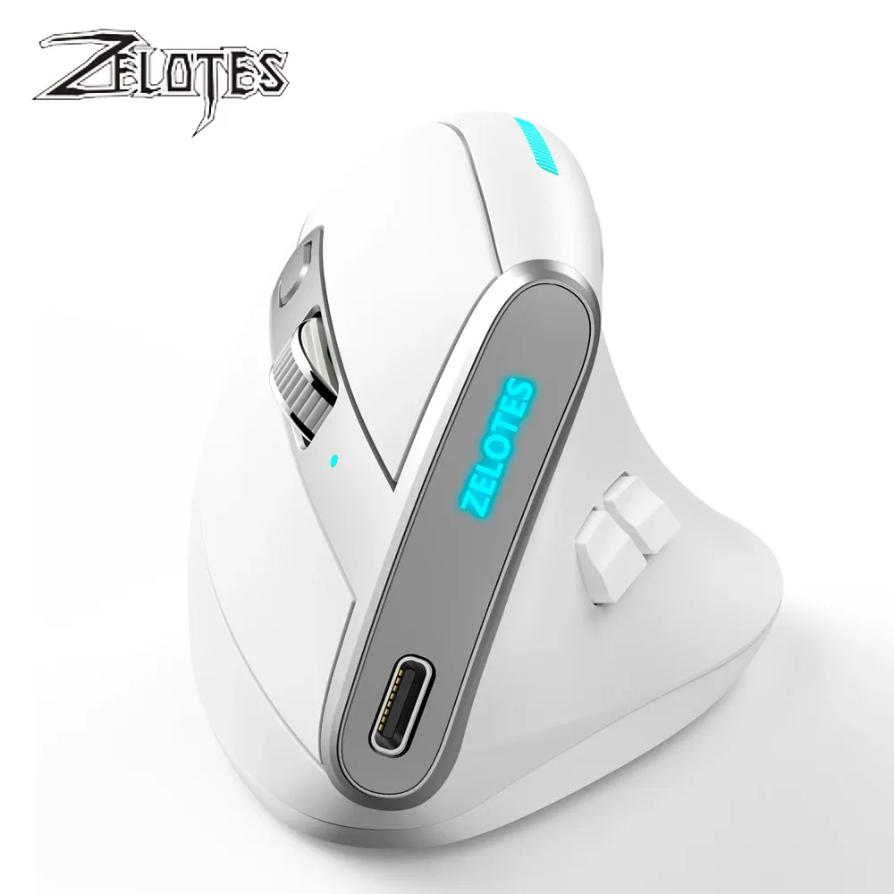 Souris ZELOTES F36 souris Bluetooth sans fil 2.4G 8 boutons 2400 DPI souris optique verticale ergonomique souris rechargeable pour ordinateur portable PC