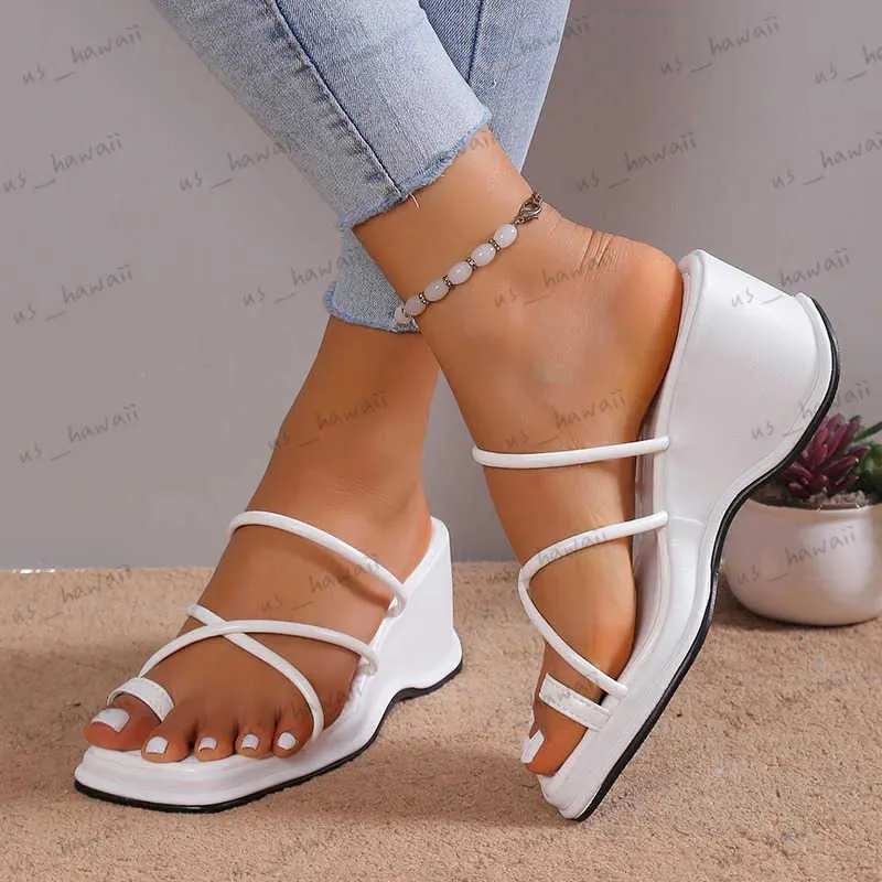 Sandalen 2023 Nieuwe Zomer Platform Vrouwen Slippers Vrouwelijke Outdoor Clip Teen Instappers Dames Wiggen Party Slides Witte Sandalias Mujer T240302