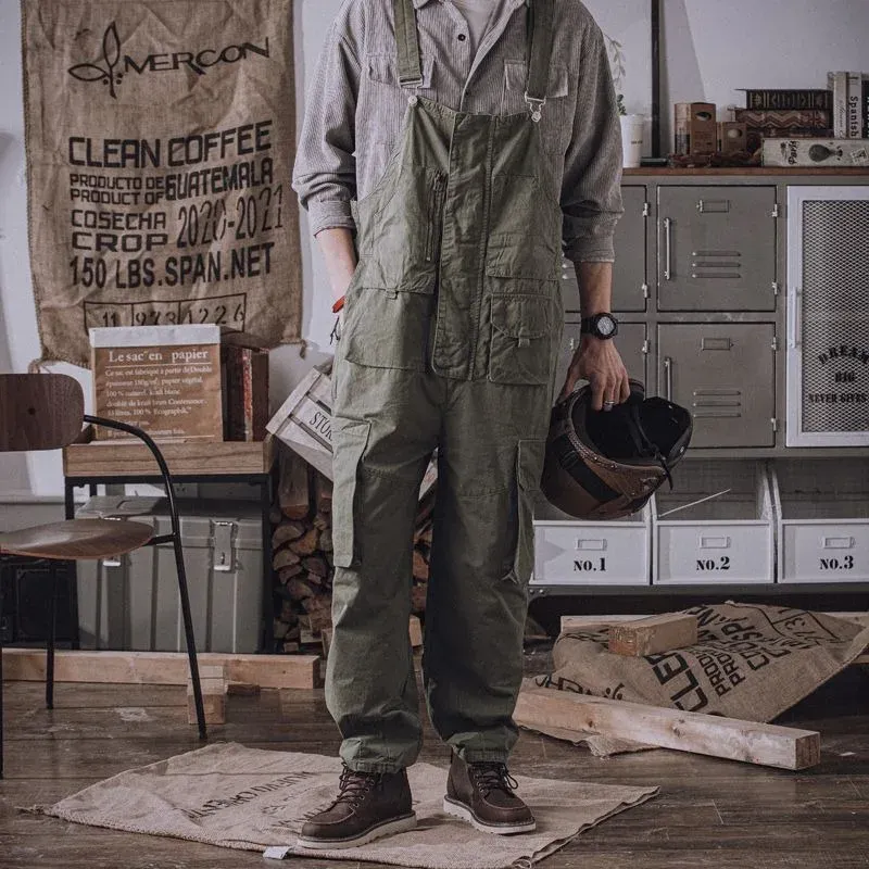 Overalls Retro Worker Attire Strap Trousers Work Clothes Casual Outdoor Adventure Field Jumpsuit Men's Suspender Pockets Pants M5XL