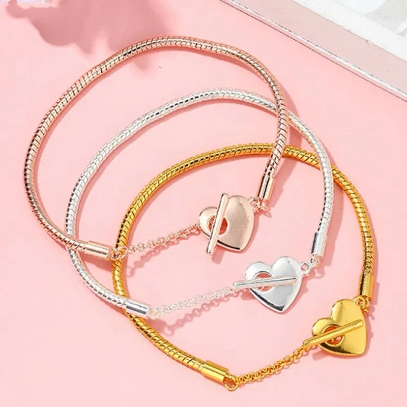 Braccialetti di fascino a forma di cuore a forma di cuore Bracciale a catena 925 tibetane originale con perle fai-da-te Bracciale di ciondoli fai-da-te