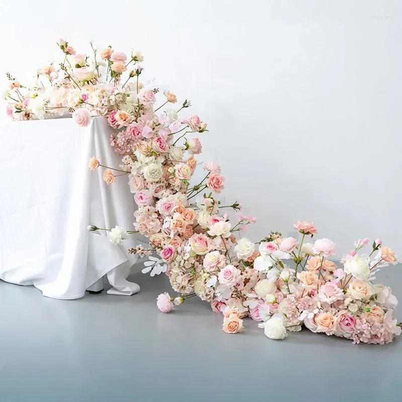 Fleurs décoratives luxe rose mariage floral coureur arrangement banquet événement table centres de table boule avec bougeoir rose hortensia 2024302