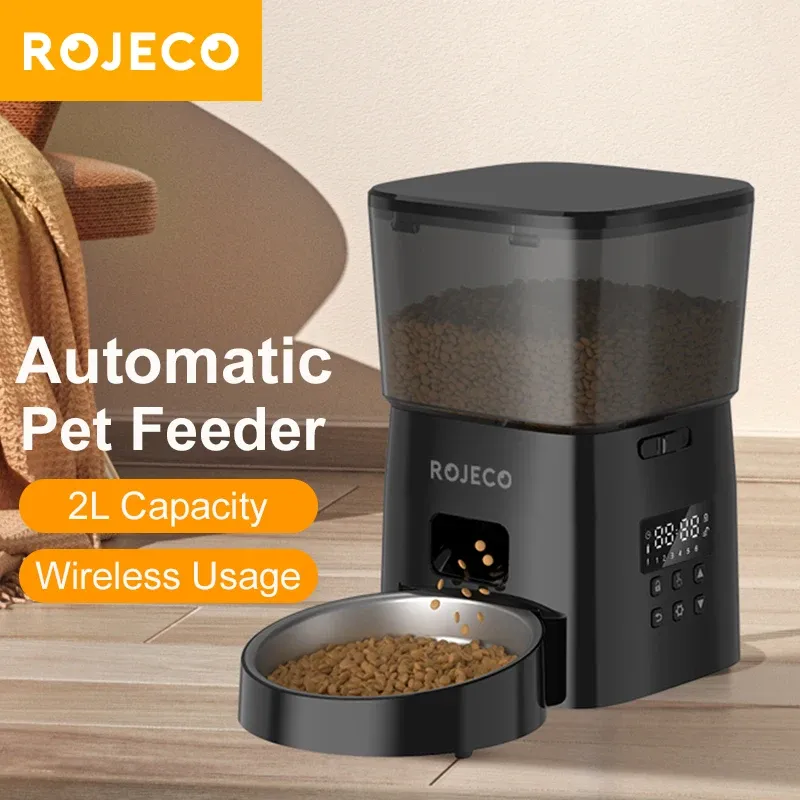 Supplies Rojeco Automatic Cat Feeder Pet Pet Smart Cat Aliments Kibble Dispenser Button Version Smart Control Auto Feeder For Cat Dog Accessoires