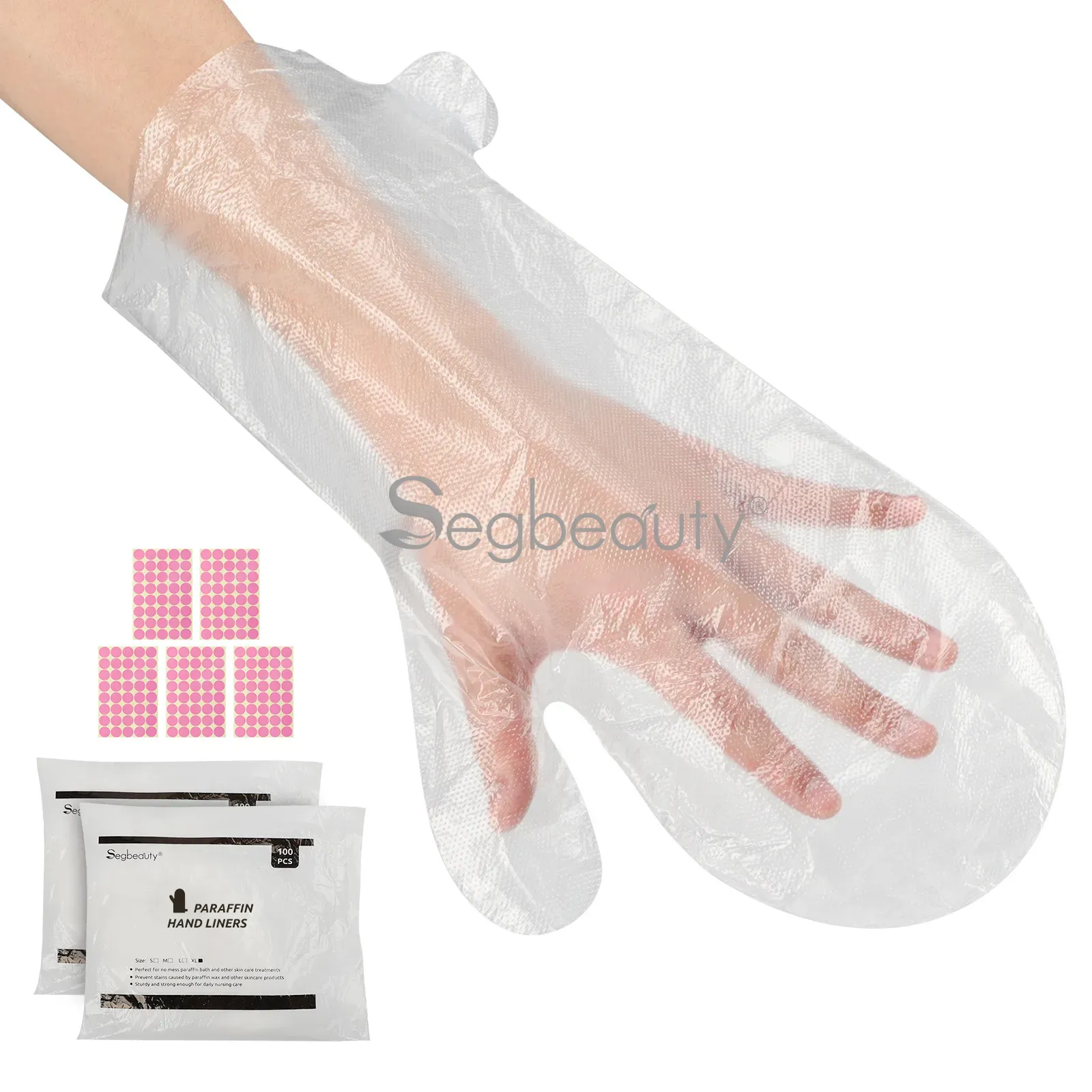 Strumento Segbeauty 200 Conteggi Coprimani in plastica usa e getta Guanti trasparenti Cera da bagno in paraffina Borse per terapia SPA Fodera Cera Therabath