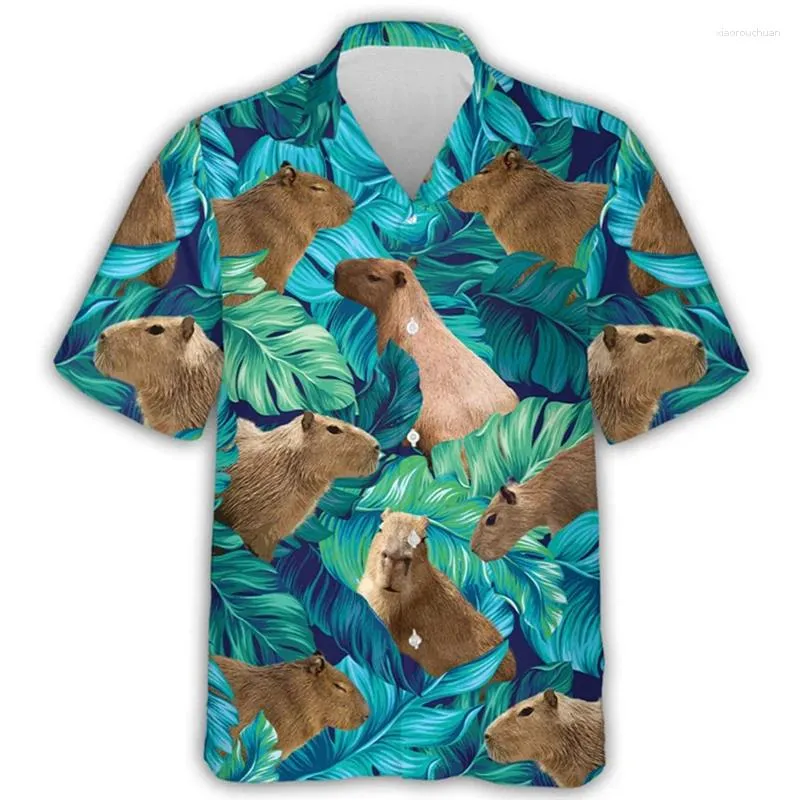 Mens Casual Shirts Animal Cute Capybara Graphic for Men Clothing 3D Printing Hawaiian Beach Shirt Short Sleeve Y2k Topps Clothes Lapel