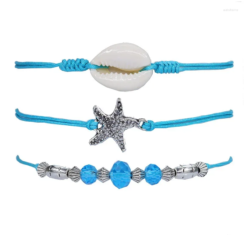 Браслеты-ссылки Богемский набор браслетов из ракушек в виде морской звезды, синий браслет из бисера